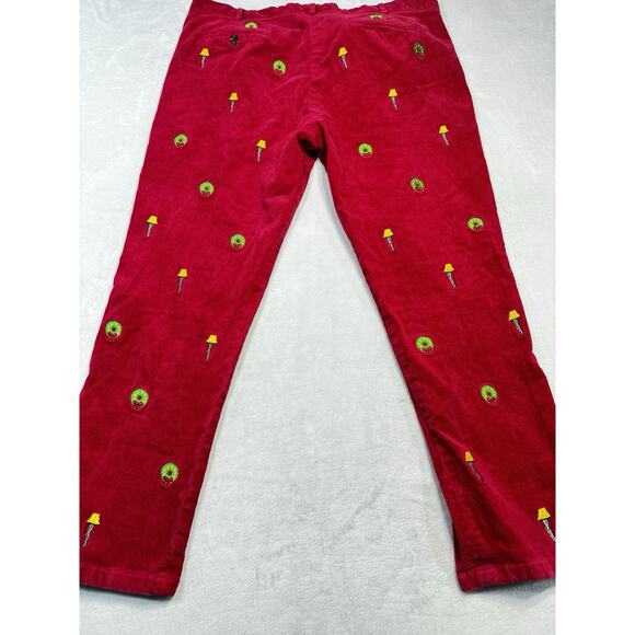 Castaway Nantucket Island Corduroy Pants 40x30 Red Embroidered Holiday Preppy Am - Picture 7 of 9